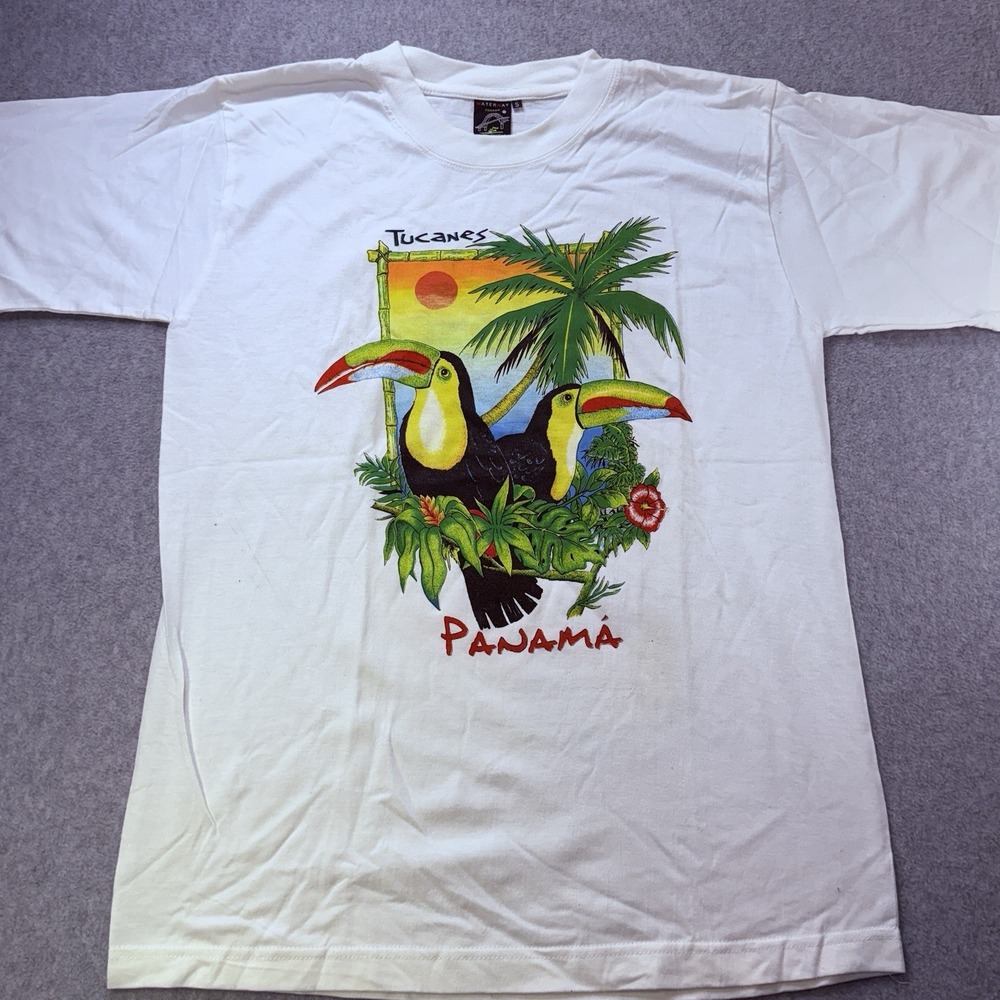 Vintage 90s Single‎ Stitch Panama T-Shirt Toucan Tropical Birds Sz S